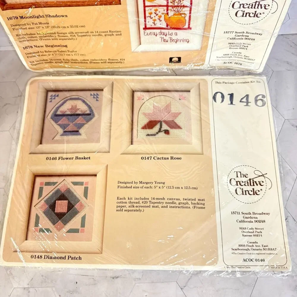 Lot of 2 The Creative Circle Crewel Kits 1678 New Beginning 0146 Basket NOS